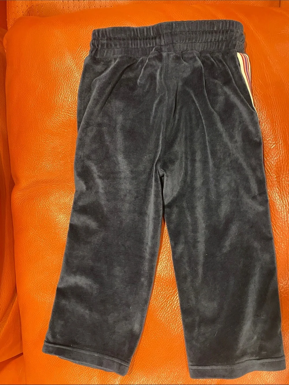 Kids  Navy Velour Jogger Pants with Multicolor Side Stripes
